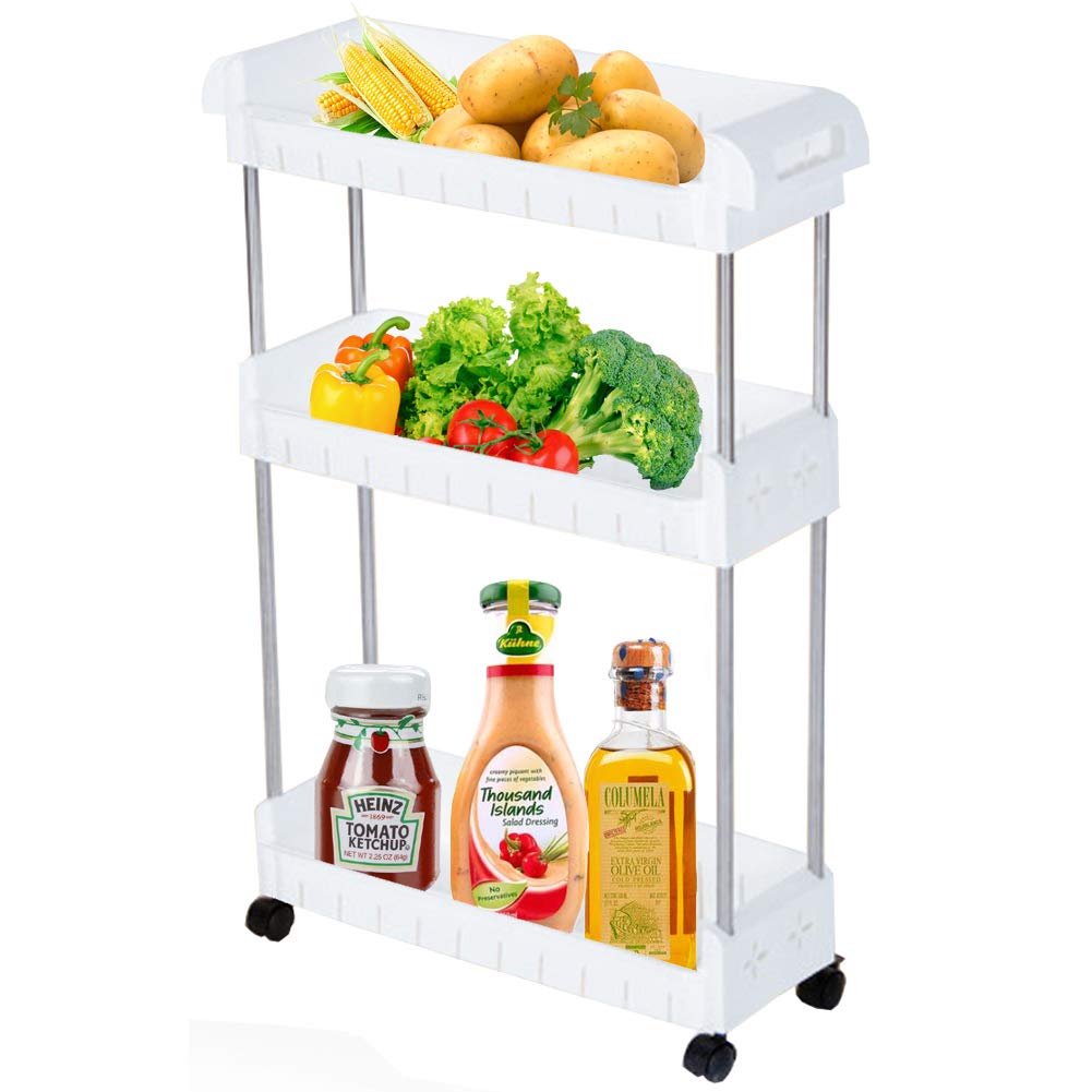 AIYoo Gap Kitchen Slim Slide Out Storage Tower RackWhite 3 Tier Mobile