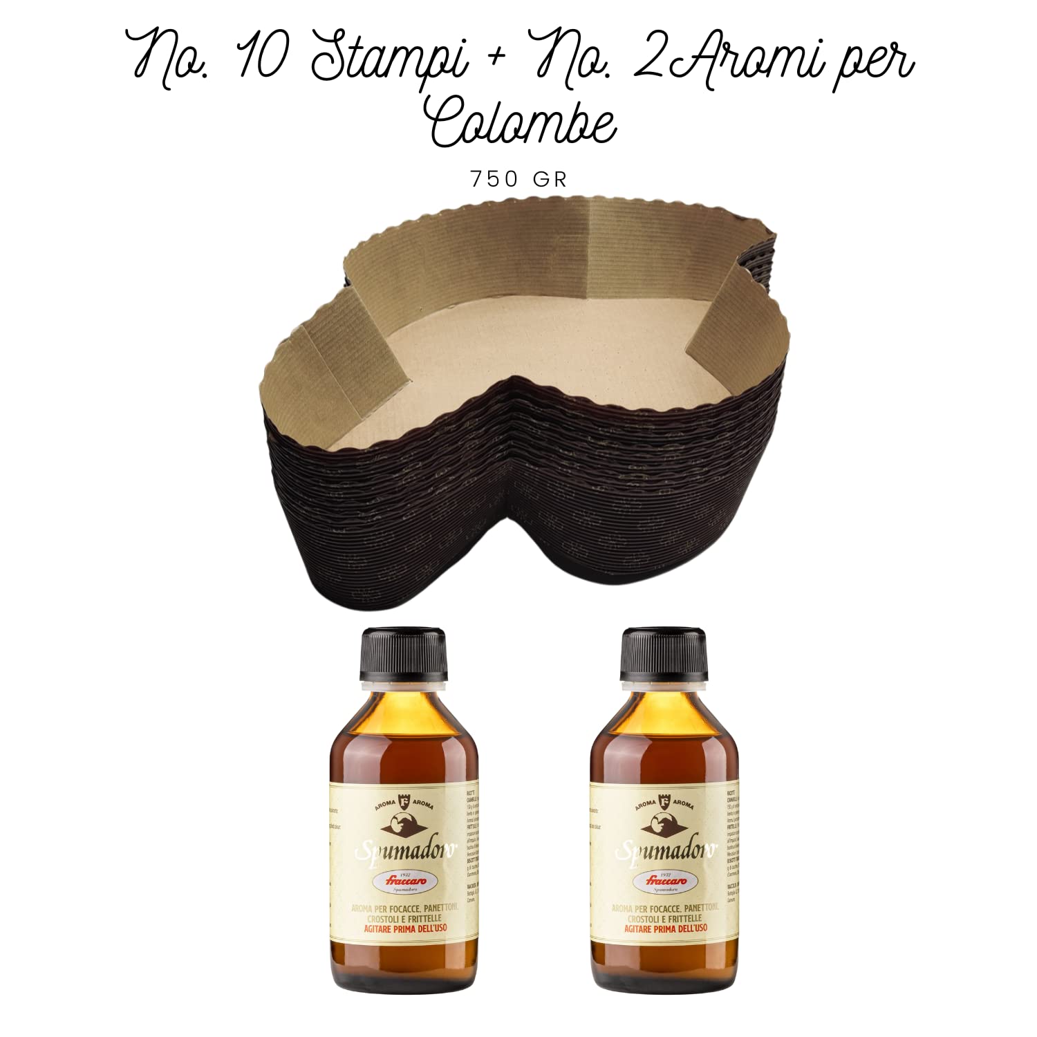 Kit Stampo per Colomba (10x750gr) + Aroma per Colombe Fraccaro (2x100 ml) - Realizza le tue Colombe Preferite direttamente in casa tua (Kit x Stampi + Aromi)