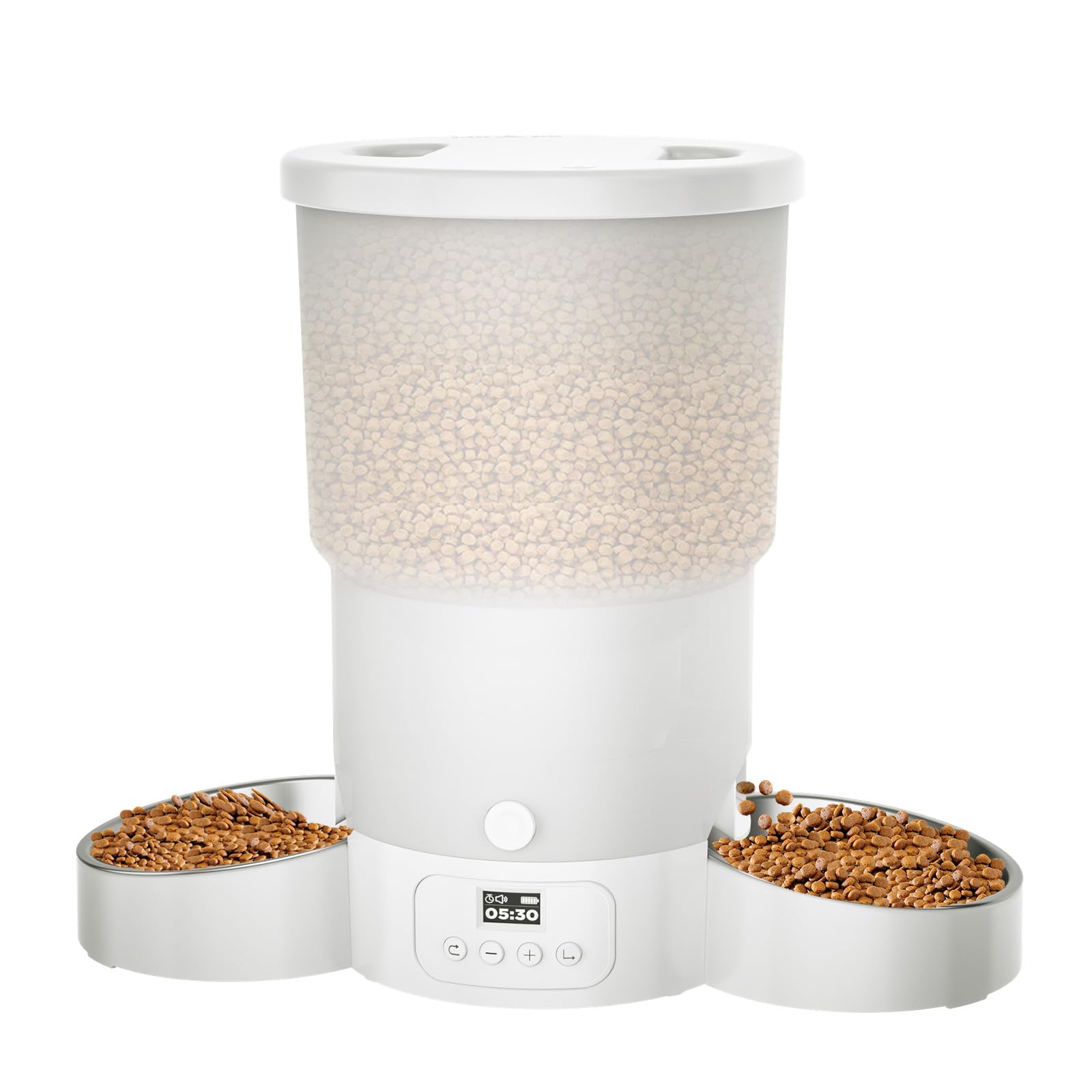 Gimars 5L Comedero Gato Automatico 2 Cuencos Inoxidables, Fácil De Configurar, Temporizador Programable 1-6 Comidas al Día Dispensador Comida Gatos y Perro en Diseño Sellado, Grabación Voz 10s