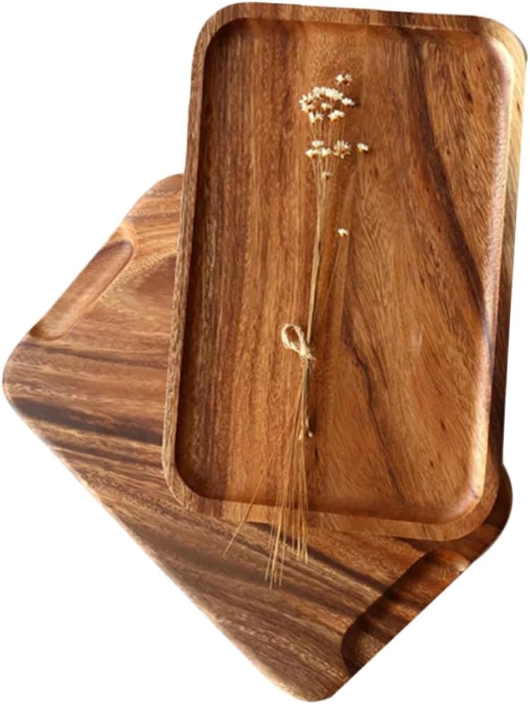 Solid Wood Dinner Plate and Snack Tray Handmade Acacia Wood Tableware for Serving Fruits Desserts and Breakfast and Elegant Design