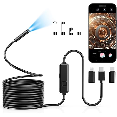 Endoscope Camera with Light, 1920P HD Borescope with 8 LED Lights, 16.5 FT Semi-Rigid Snake Inspection Camera, IP67 Waterproof Drain Pipe Borescope Mens Gadgets Tool for iOS and Android