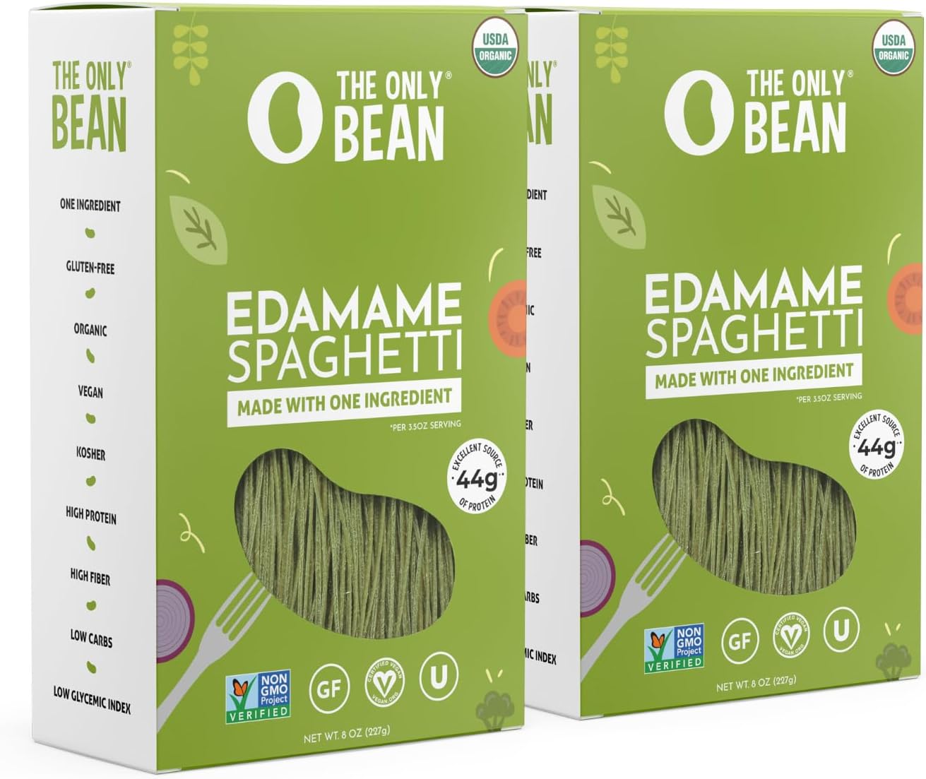 The Only Bean - High Protein Pasta Edamame Spaghetti Noodles - Gluten Free Pasta, Low Carb Pasta Organic, Keto, Low Carb Noodles, Protein Noodles, Healthy, Certified USDA Organic, 8oz (Pack of 2)