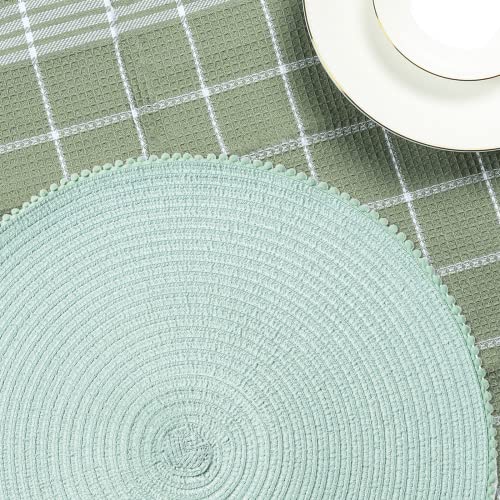 Round Braided Placemats 15 Inch Round Table Mats For Dining Tables Natural Woven Heat Resistant Place Mats Set Of 6 (B Mint Green) #TOP3