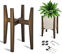 OERGKE Adjustable Bamboo Plant Stand Mid-Century Modern Corner Holder for 8-12 Inch Pots - Walnut, Indoor Living Room Decor