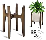 OERGKE Adjustable Plant Stand, Bamboo Mid Century Modern Indoor Plants Stands, Corner Flower Holder for Living Room, Fits 8 to 12 Inches Pots, (Pot & Plant Not Included)(Walnut, 1 Pack)
