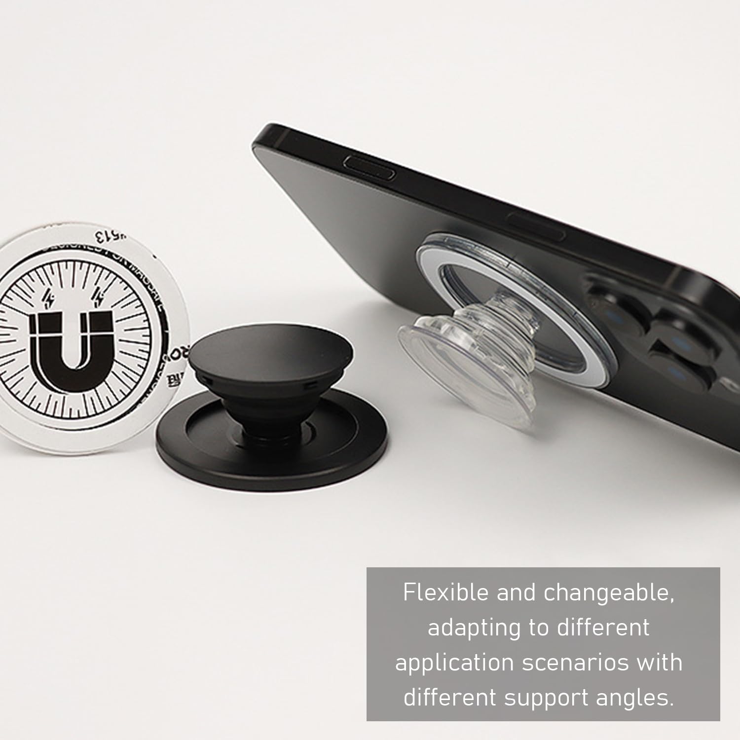 Supporto Magnetico Per Telefono E Tablet – 2 Pezzi Trasparenti E Neri | Staffa Retrattile Universale Per Auto E Scrivania