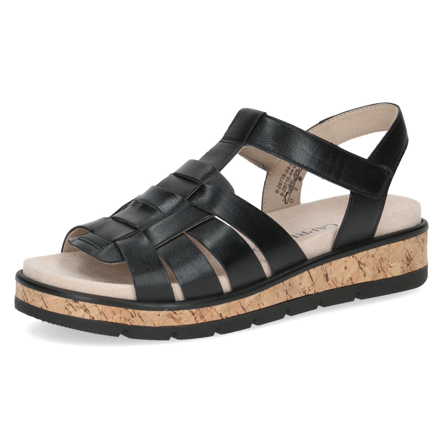 CAPRICE Women Sandals Flat Leather with Hook-and-Loop Closure, Black (Black Nappa), 6.5 UK