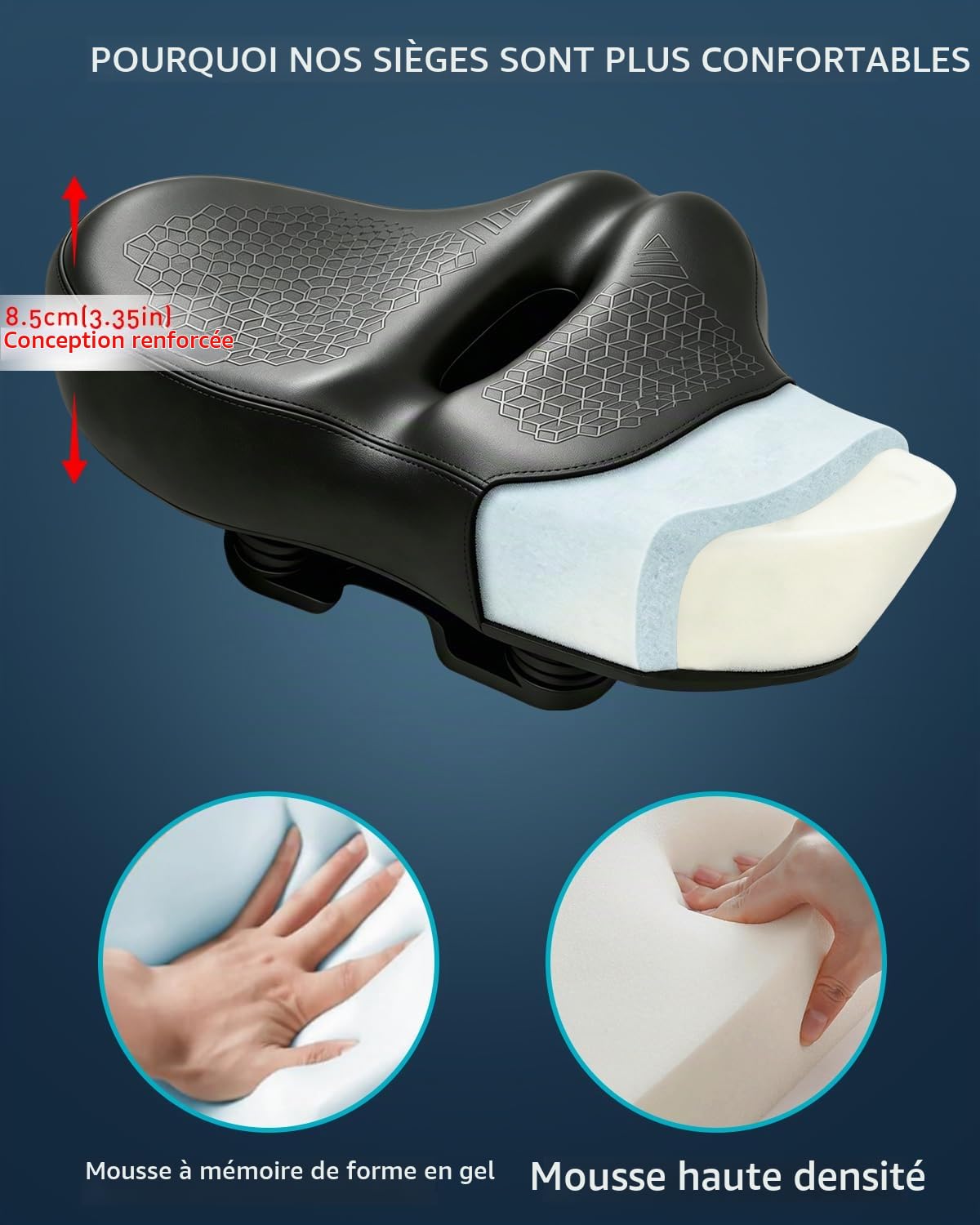 Noseless Siège de vélo surdimensionné pour homme et femme, confortable, extra large, rembourré, selle de vélo confortable pour peloton, vélo d'appartement, de plage, VTT, vélo électrique