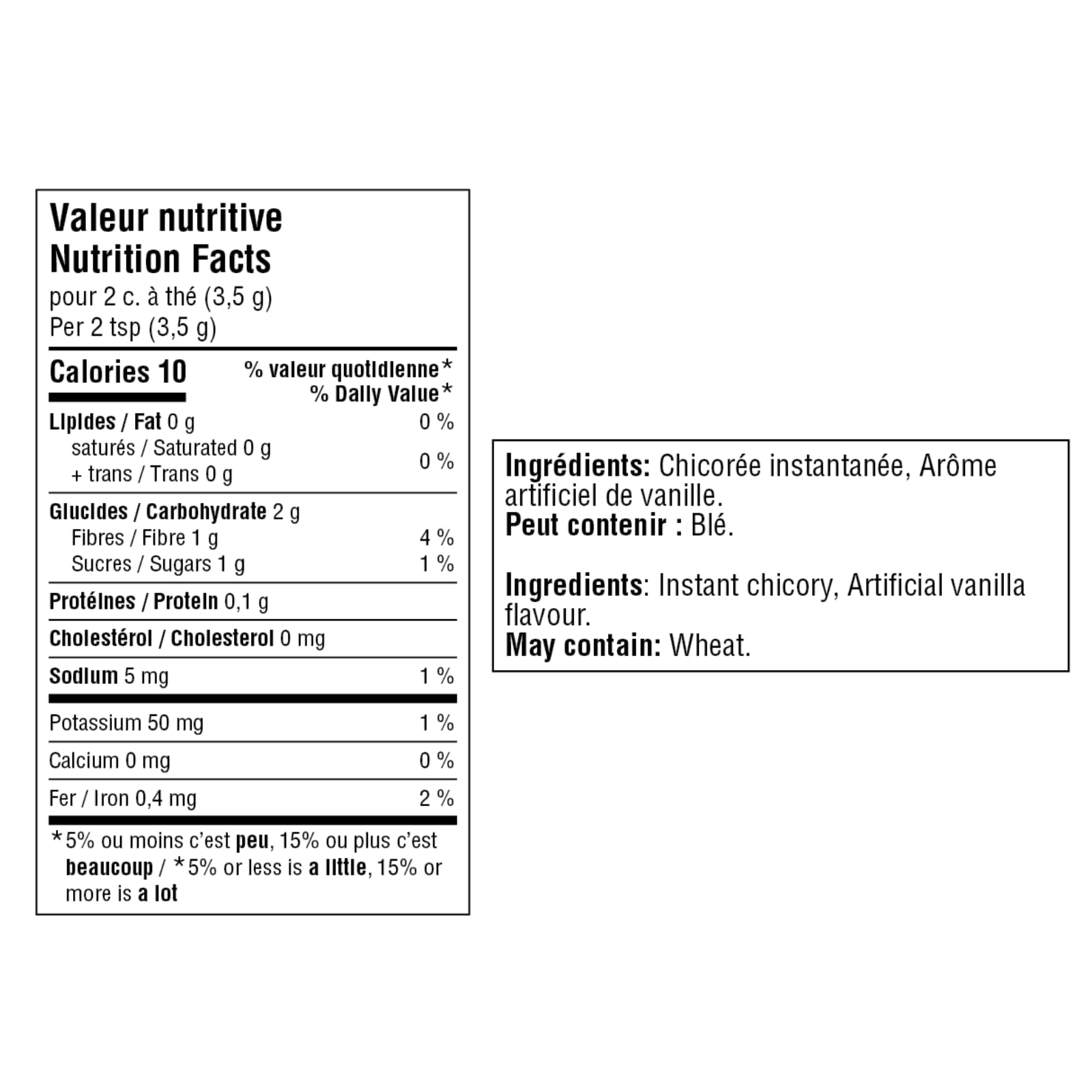 Leroux - Chicorée Soluble Vanille - 100% d'Origine Végétale - Chicorée Cultivée en France - Source de Fibres, Sans Sucres Ajoutés - Pot de 100g