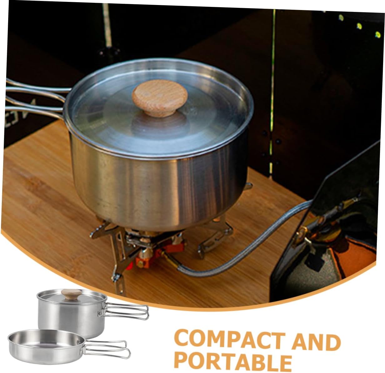 YARNOW Camping Pans Set of Multi-Function Folding Handle Pot Stainless Steel Camping Cookware Outdoor Frying Pan Portable Pot