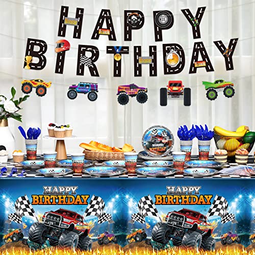 173 Pcs Monstertruck Birthday Party Supplies Serves 24, Monstertruck Tablecloth Birthday Banner Monstertruck Plates Napkins Tableware Set For Monstertruck Themed Birthday Party Decorations #TOP4