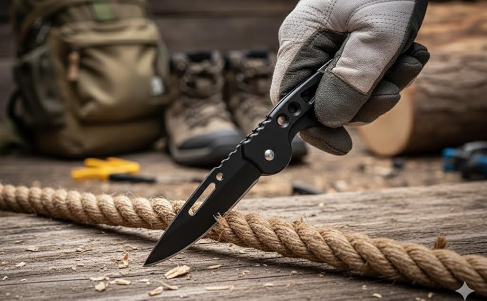 Image of Foldable Knife (Manual) For Kitchen, Home, Travel and Office Tool Carbon Steel | Multipurpose Carbon Steel Blade for Kitchen (BLACK - KEY CHIAN)