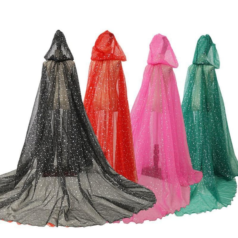 Brokatowa peleryna z kapturem, długa peleryna z kapturem, tiulowa, płaszcz czarownicy, peleryna wampira, unisex, peleryna na Halloween, kostium dla dorosłych, dzieci, karnawał, Cosplay