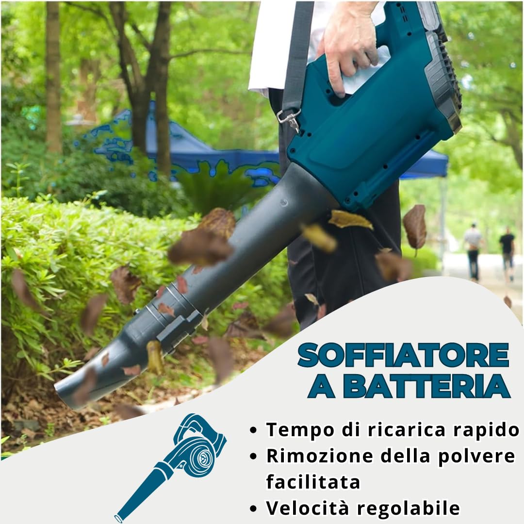 Soffiatore a Batteria per Giardino con 2 Batterie 4.0Ah, Soffiatore Elettrico Potente, Soffiafoglie a 6 Velocità Regolabili, Leggero e Portatile per Foglie, Erba, Cortile, Patio e Pulizia Esterni.