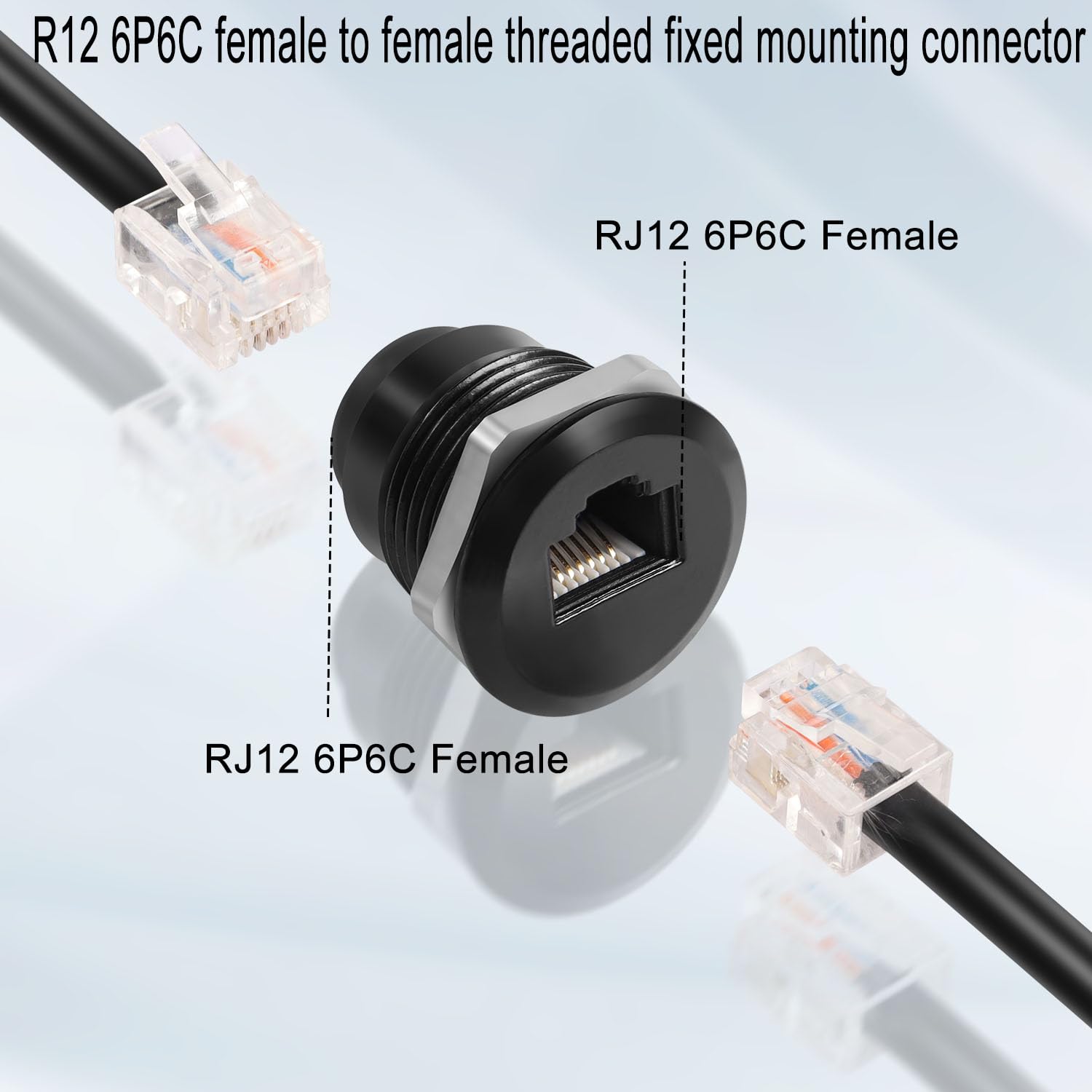 QIANRENON RJ12 gwint mocowanie gniazdo telefoniczne adapter CAT3 RJ12 6P6C gniazdo na gniazdo wbudowane przyłącze montażowe, do komunikacji głosowej modem telefonu