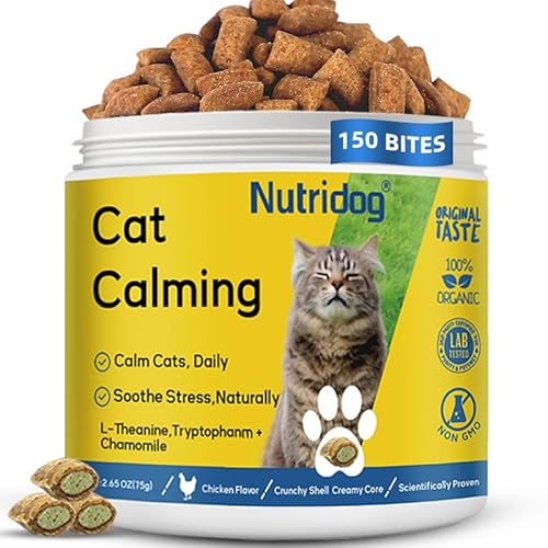 Nutridog Cat Calming Treats with L-Theanine, Anxiety Relief Chews for