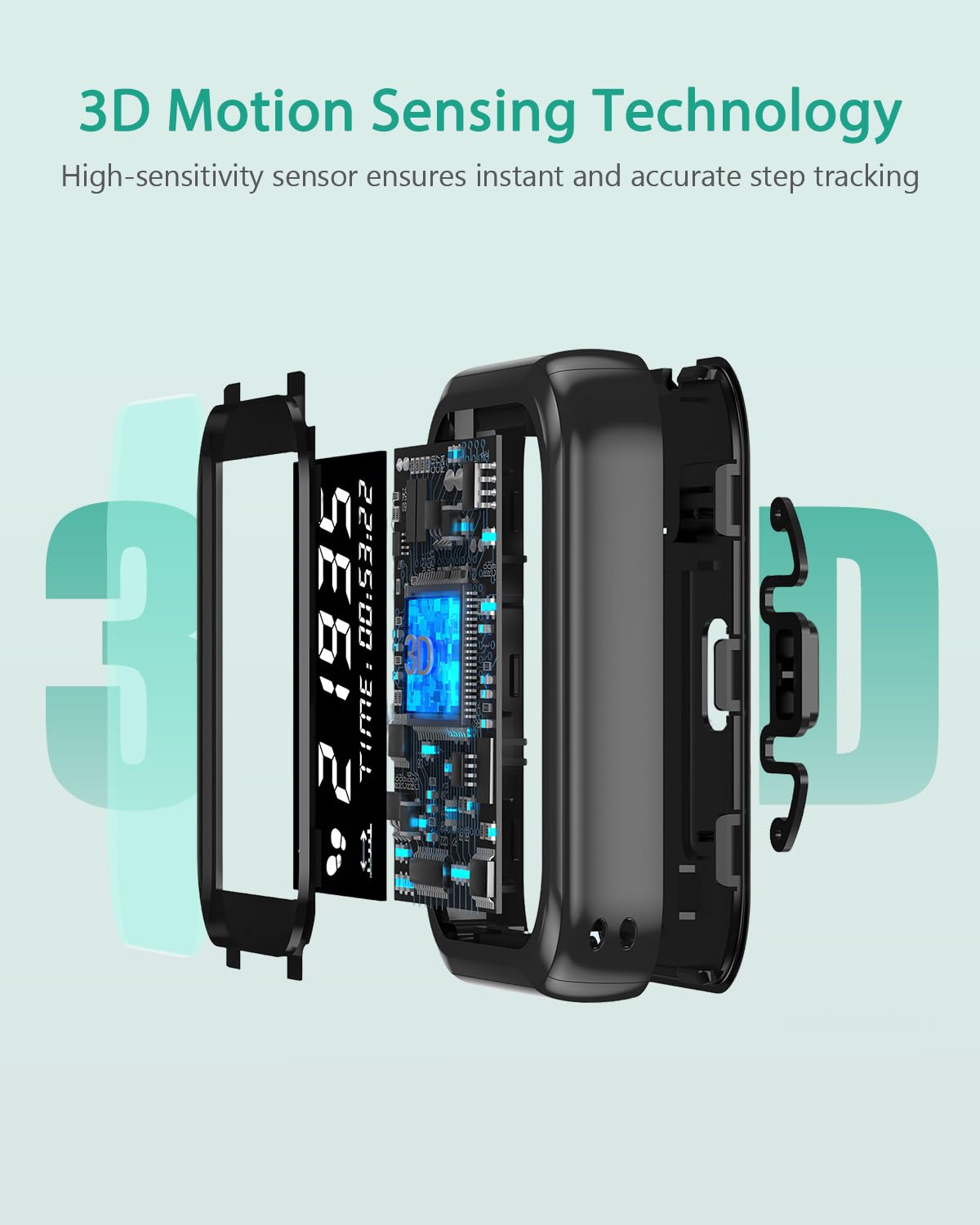 ORIA Podomètre 3D avec Clips et Cordon Compteur de Pas Précision Podomètre étanche Rechargeable Compteur Calories pour Marche Course Sport Natation