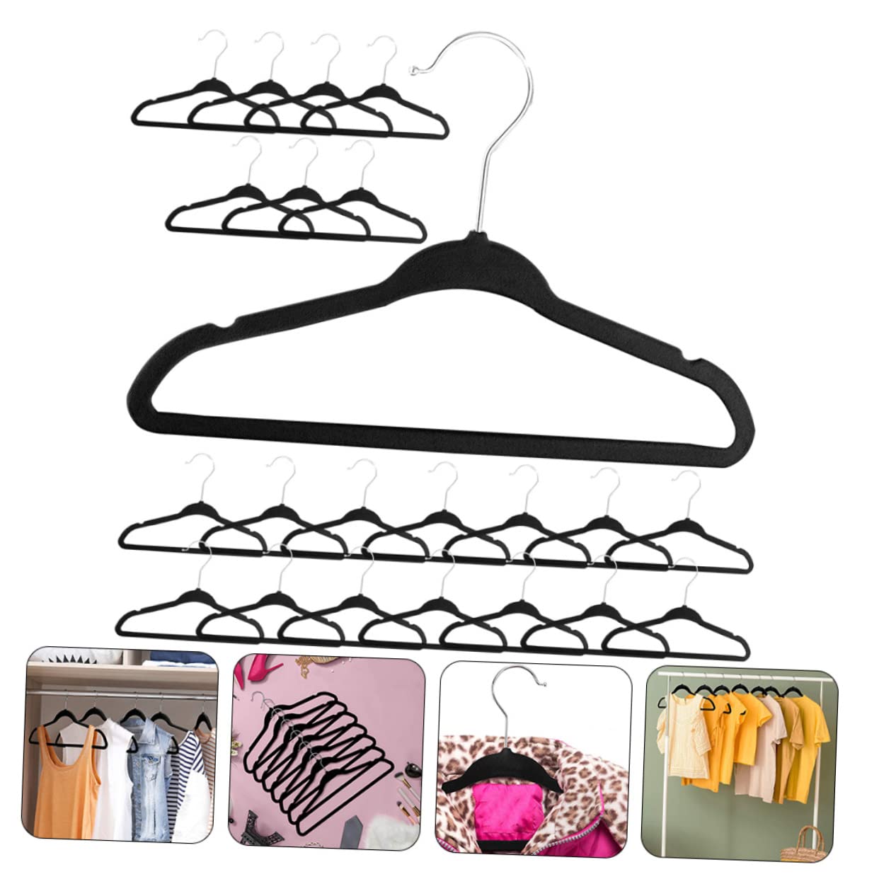Perchero Niña de 20 Piezas Perchas Antideslizantes de Plástico y Metal, Notches y Ancho Ajustable para Preservar Forma de Ropa en Armario
