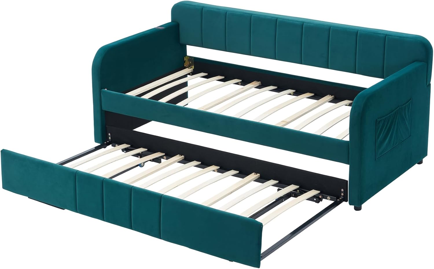 SOFTSEA Twin to King Daybed with Trundle, Velvet Upholstered Daybed with Pop Up Trundle, Modern Extendable Day Bed Frame for Kids Teens Adults Bedroom Living Room Guest Room, Green