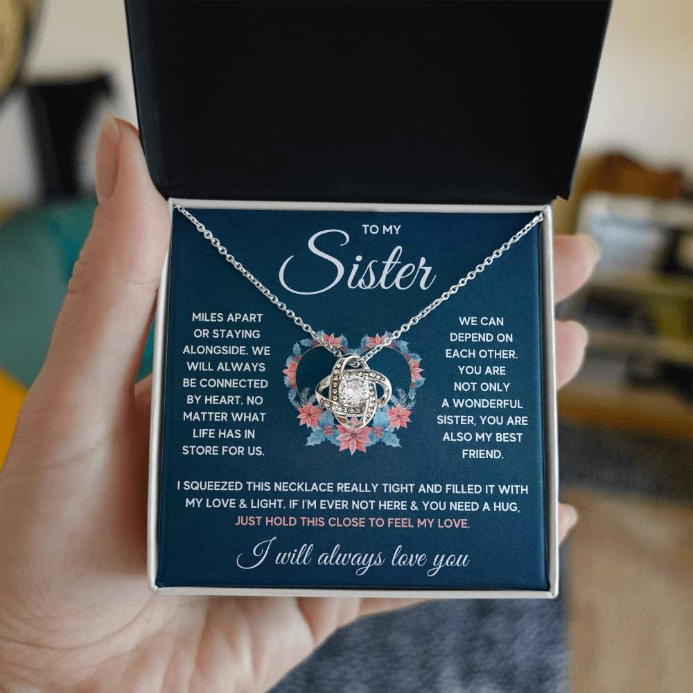 To My Sis Necklace – 14K White Gold Pendant with Message Card and Gift Box, Meaningful Jewelry Gift for Birthday, Christmas or Graduation