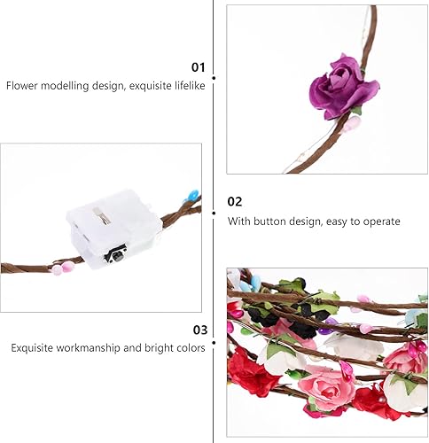 Miniatura 8 de YARNOW Diadema de corona de flores LED, 10 unidades, guirnalda luminosa, diadema de hada, juguete de plástico, coronas de flores luminosas