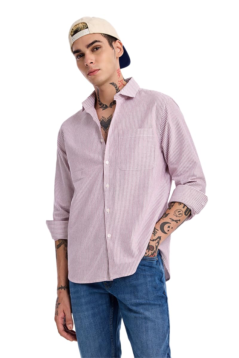 Men Smart Casual Plus Size Shirt | Regular Fit Full Sleeve Point Collar Striped Pattern | Breathable Polyester Cotton Blend for Office, Daily & Summer Wear-image-26