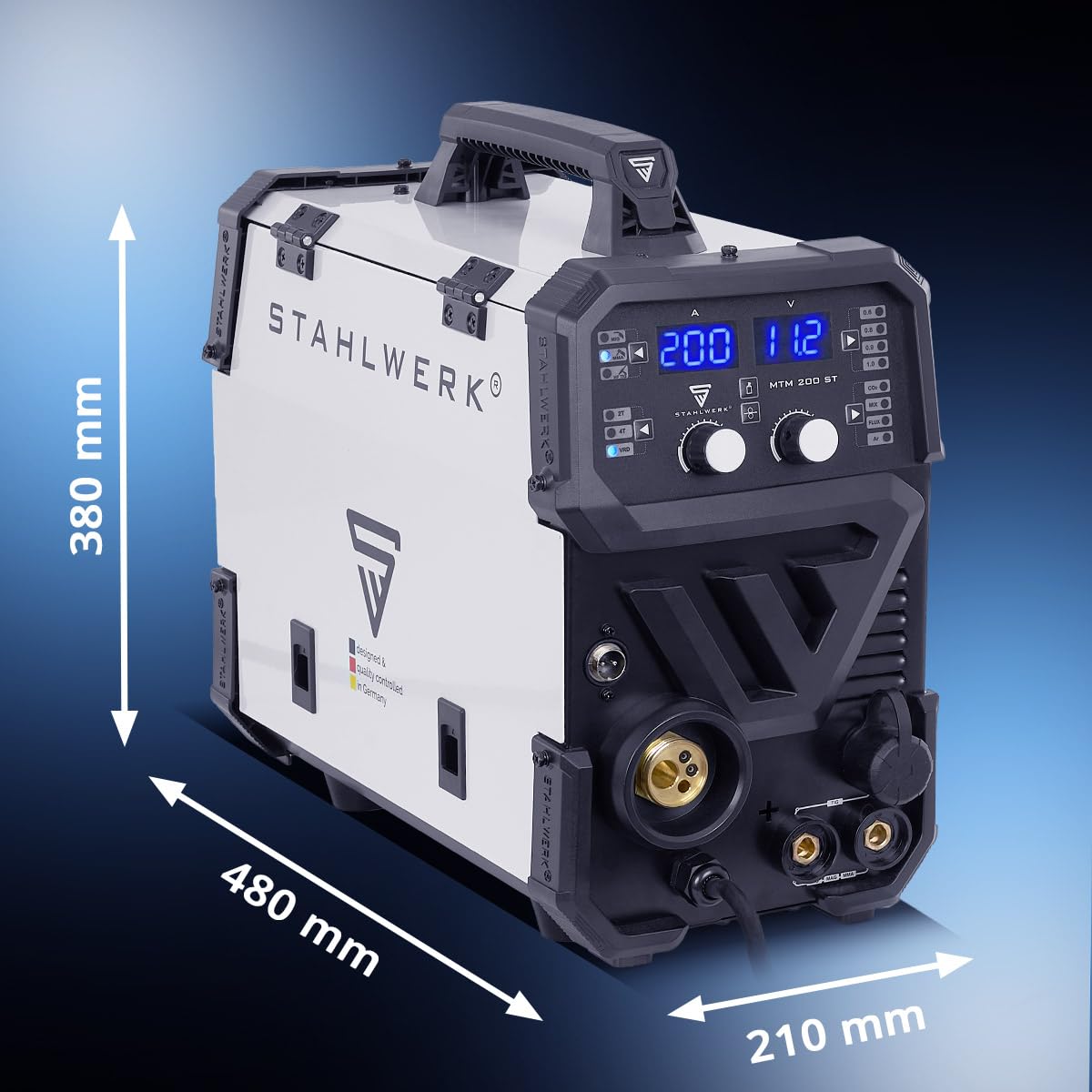 STAHLWERK Saldatrice combinata 3-in-1 MTM-200 ST – Inverter per TIG, MIG/MAG, MMA fino a 200 A, avanzamento sinergico, 4 rulli, per filo animato, acciaio, lamiere sottili