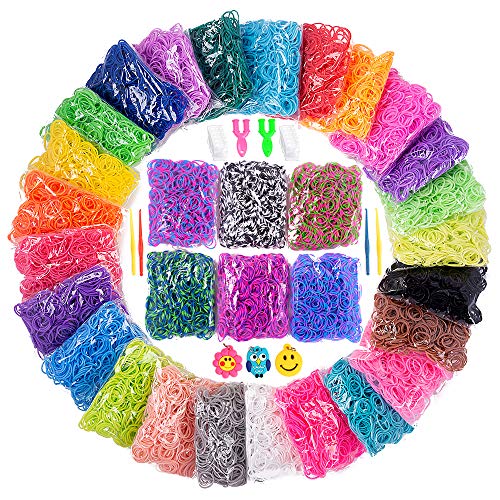 15000+ Loom Rubber Band Refill Kit in 31 Colors, Bracelet Making Kit for Kids Weaving DIY Crafting Gift, with 13500 Loom Bands,500 Clips,15 Charms, 6 Crochet Hooks,2 Y Looms