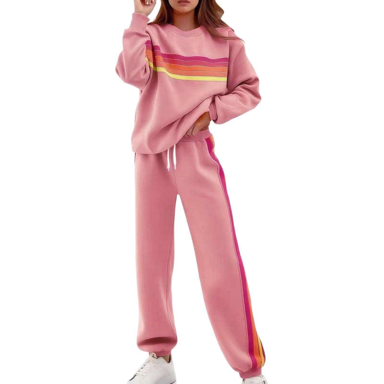 Ensemble deux pièces confortable avec pantalon de jogging rayé et sweat-shirt ras du cou