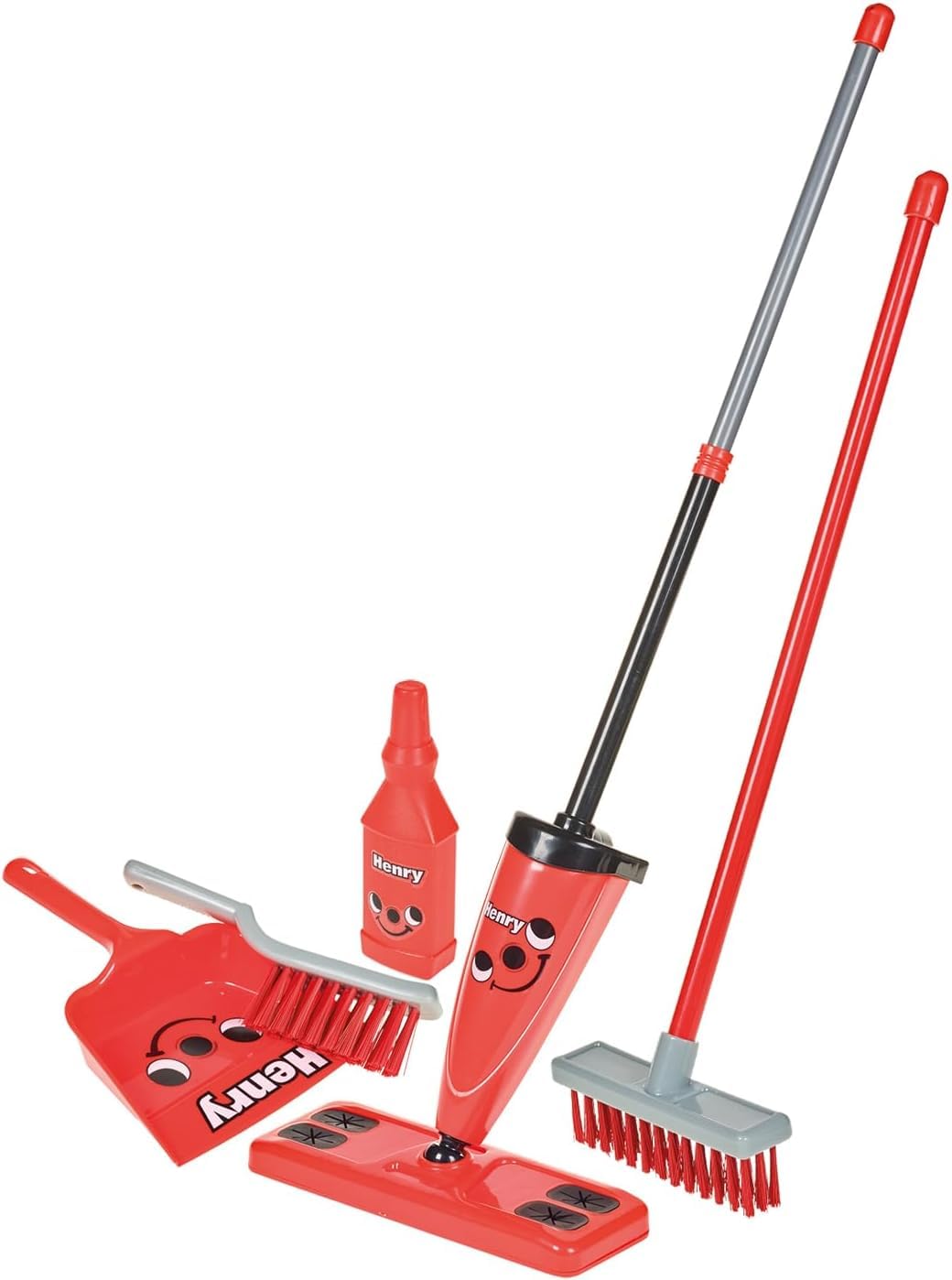 Casdon Henry & Hetty Jouets - Chariot de Nettoyage Henry - Ensemble Rouge inspiré d’Henry avec 1 serpillière, des brosses, 1 Pelle & Accessoires - Jeu pour Les Enfants âgés de 3 Ans & +