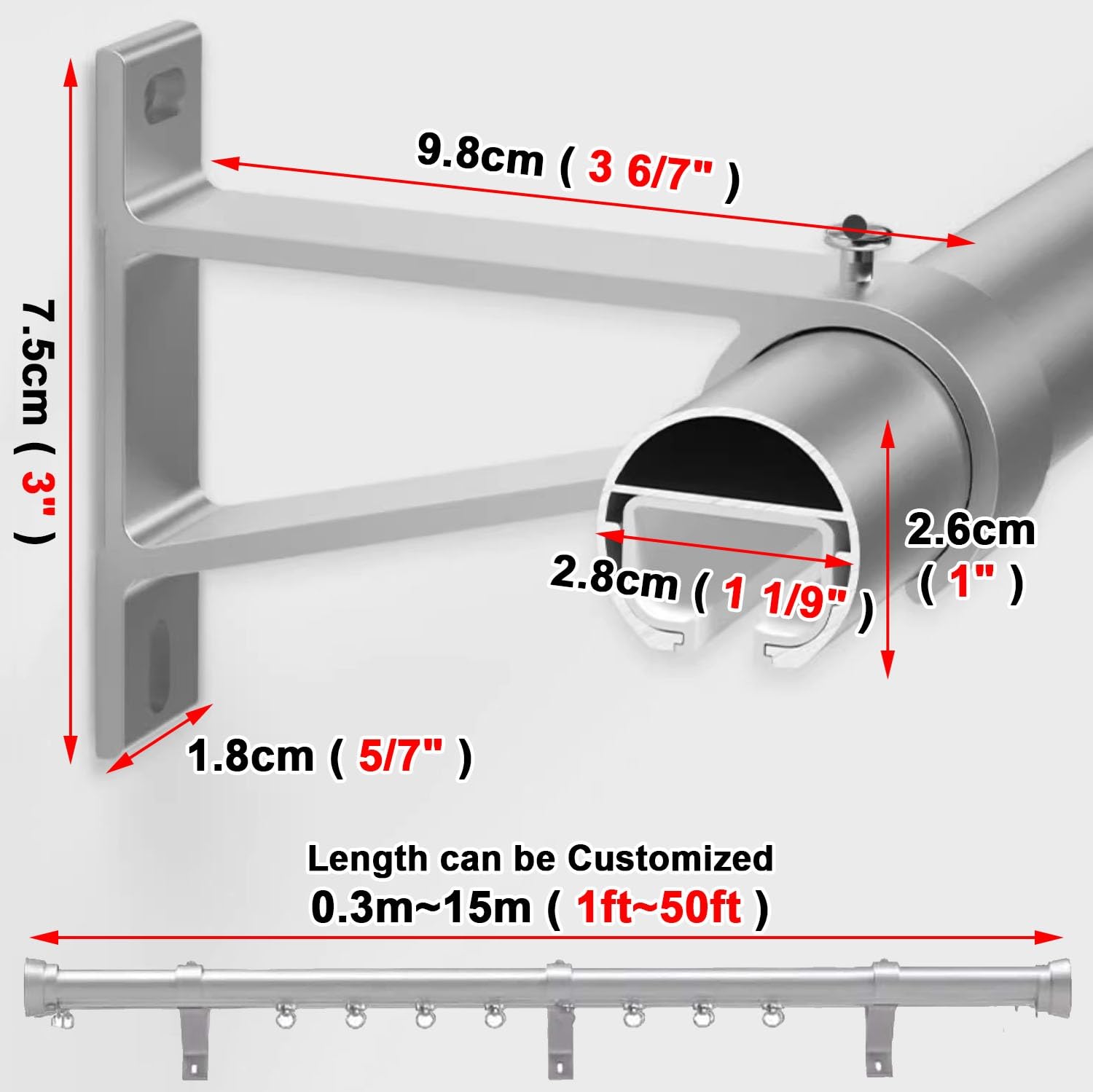Verstellbare Aluminium-Gardinenstangen Traverse Track für Vorhänge & Vorhänge, Wandmontage, Schwarz/Weiß, 1-8 m, ideal für Raumteiler & Wohnkultur, langlebige und stilvolle Lösung