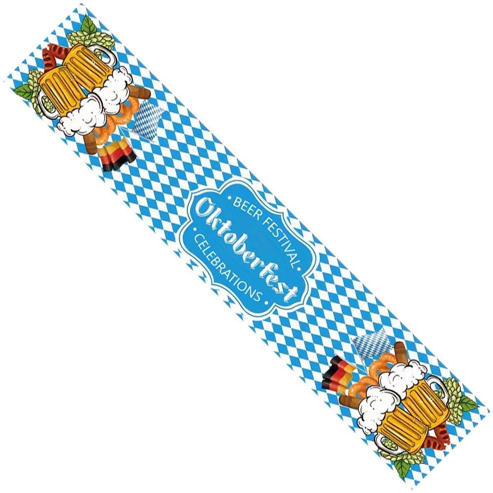 Ppmter Oktoberfest Table Runner German Oktoberfest Party Decorations, Blue and White Bavarian Flag Tablecloth for Bavarian German Beer Party Accessories