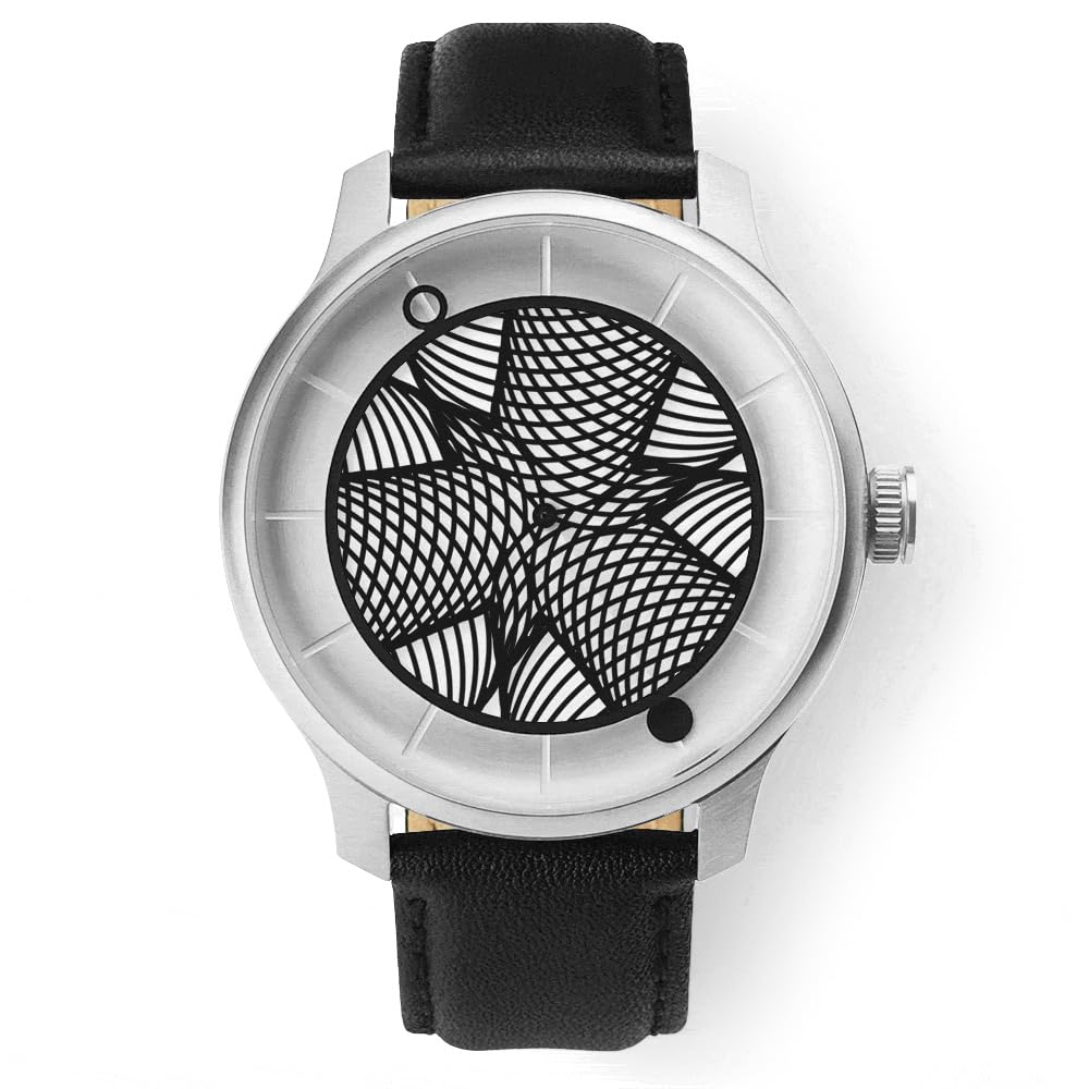 Humism Eidos Automatico Stahl Saphir Weiß Schwarz 3D Leder Uni, Schwarz