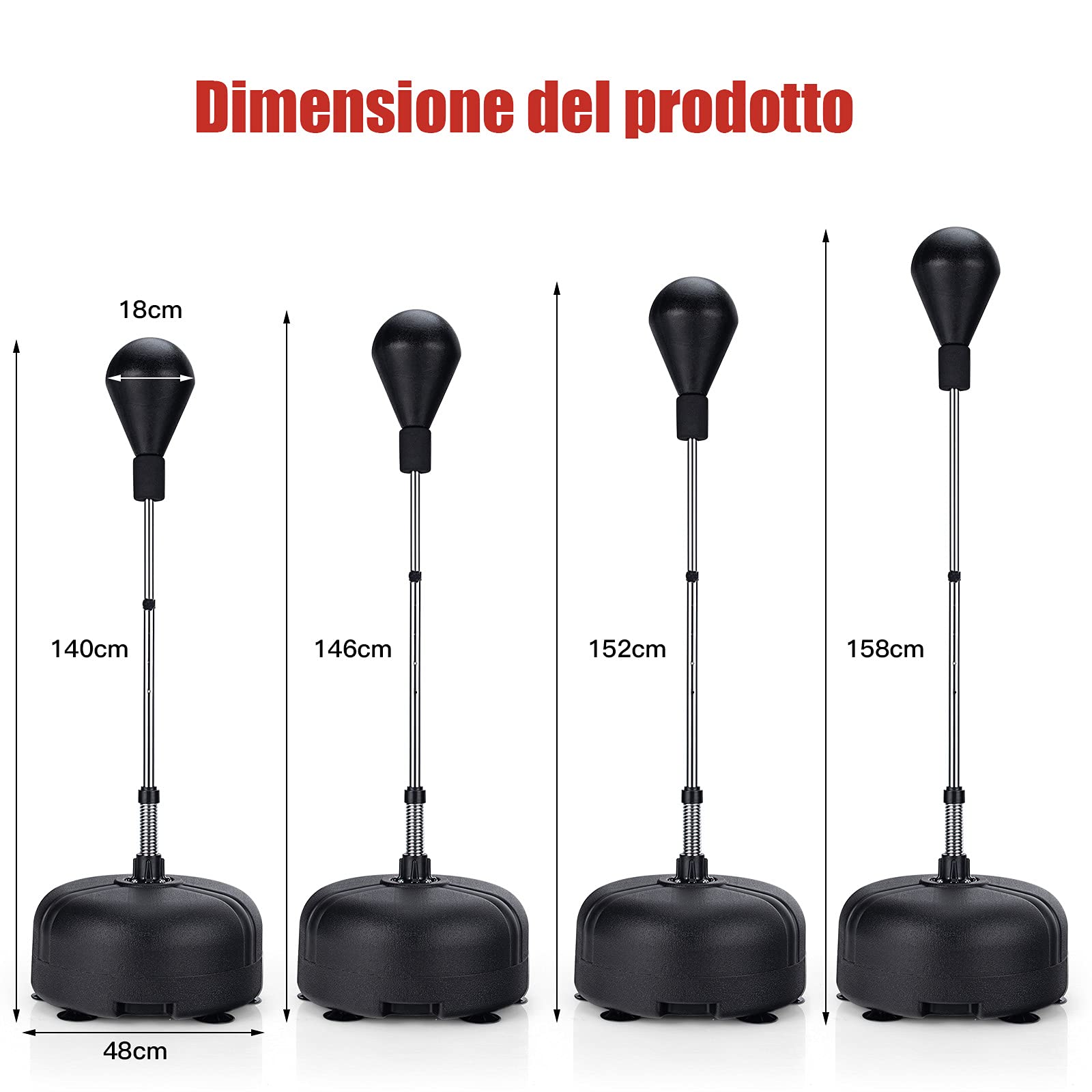 COSTWAY Sacco da Boxe da Terra Regolabile in 4 Posizioni, Sacco da Boxe con Supporto e Base Stabile, Ideale per Adulti e Bambini