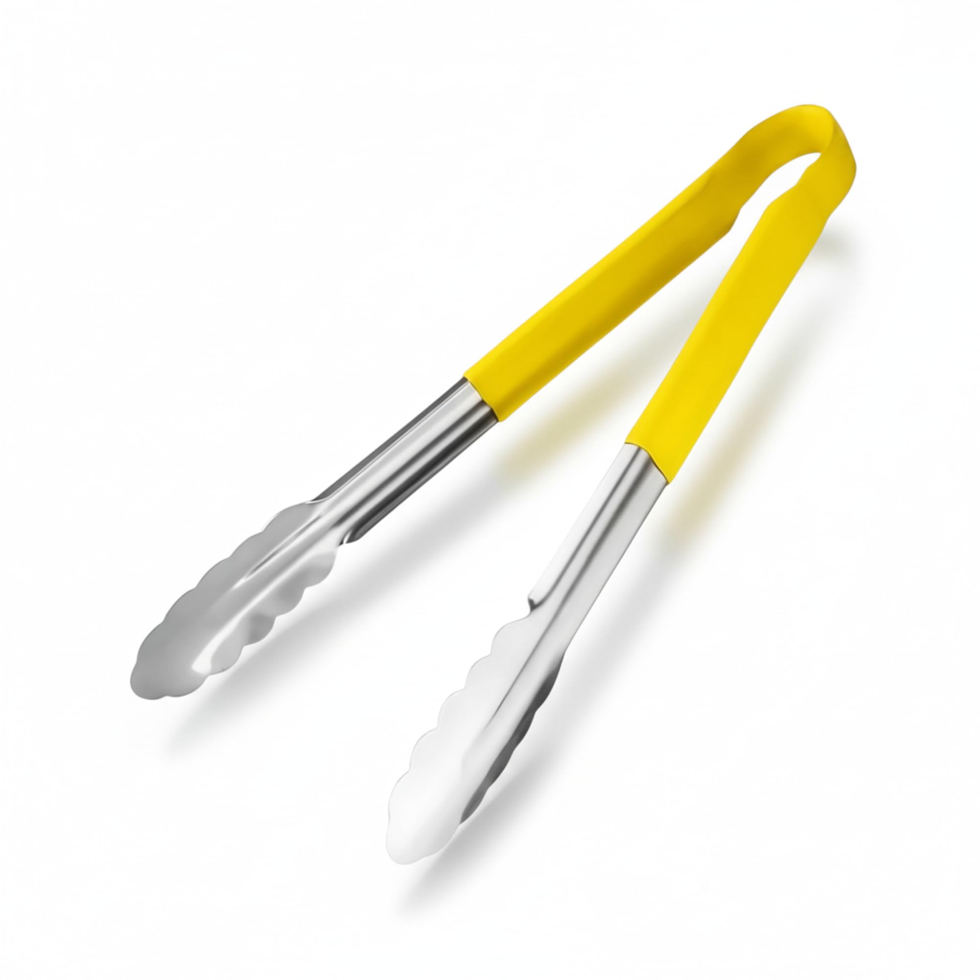 Chabrias Ltd Heavy-Duty Colour Coded Serving Tongs 30cm - Stainless Steel Kitchen Tongs with Non Slip Rubber Grip, HACCP Safe Yellow Tongs for Cooked Meat, Dishwasher Safe | Yellow