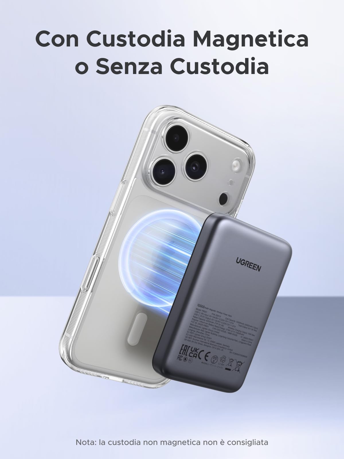 UGREEN Nexode Power Bank Magnetico 10000mAh, Caricatore Portatile Wireless con 20W USB C Ricarica Rapida PD QC 3.0, Compatibile con iPhone 17 Pro Max Air 16 15 14 13 12 Mini Plus Pro Max (Nero)