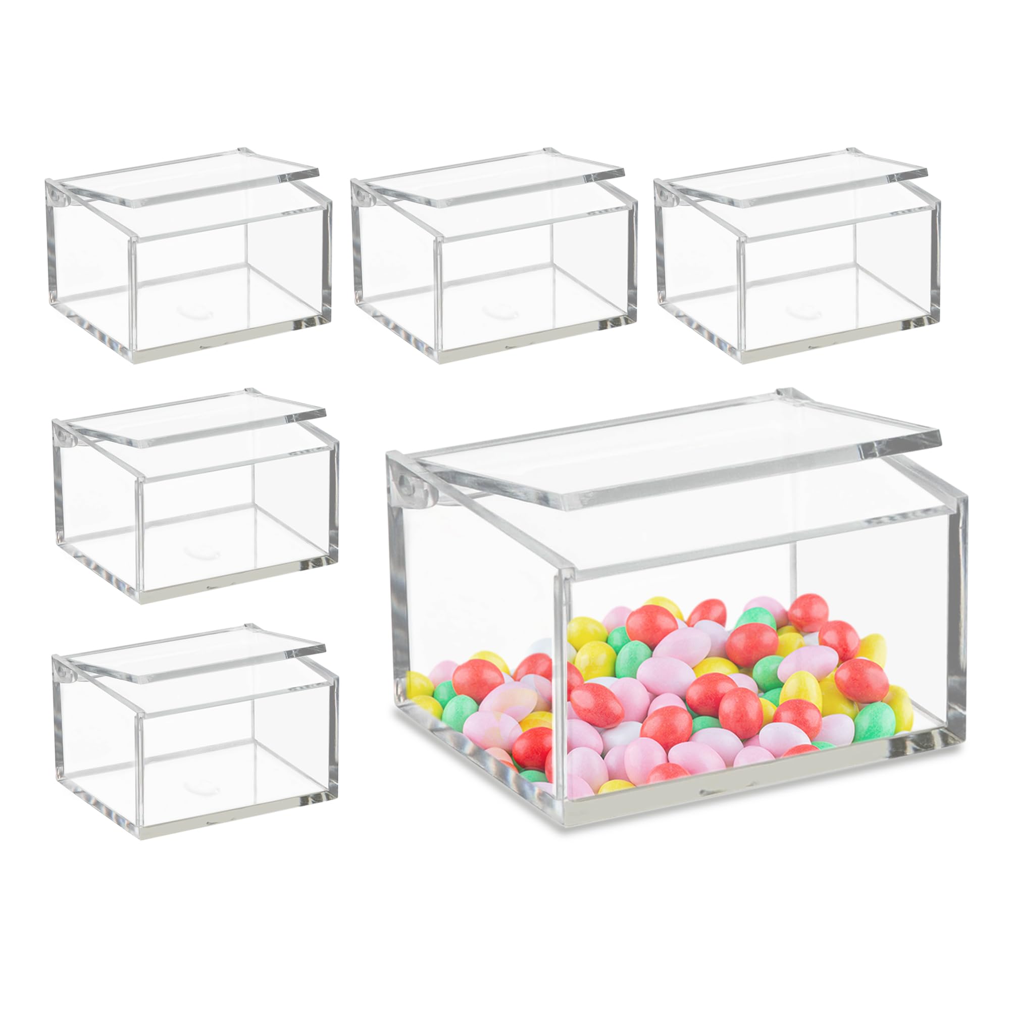 Hammont Clear Acrylic Box with Hinged Lid – Small Plastic Organizer for Office, Desk, Makeup, Crafts, Cotton Balls, Jewelry & More | 3.5"x2"x2" (6