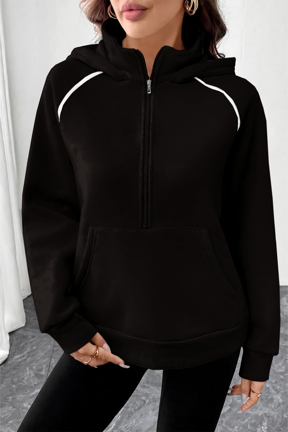 SHEWIN 2025 Women Half Zip Hoodies Fall Pullover Sweatshirt - Image 2