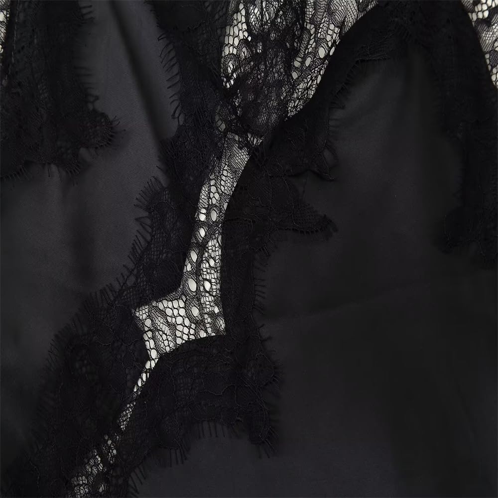 Women Sexy Spaghetti Strap Lace Trim Satin Tank Top Y2k Solid V Neck Backless Asymmetrical Hem Silk Cami Shirt - Image 6