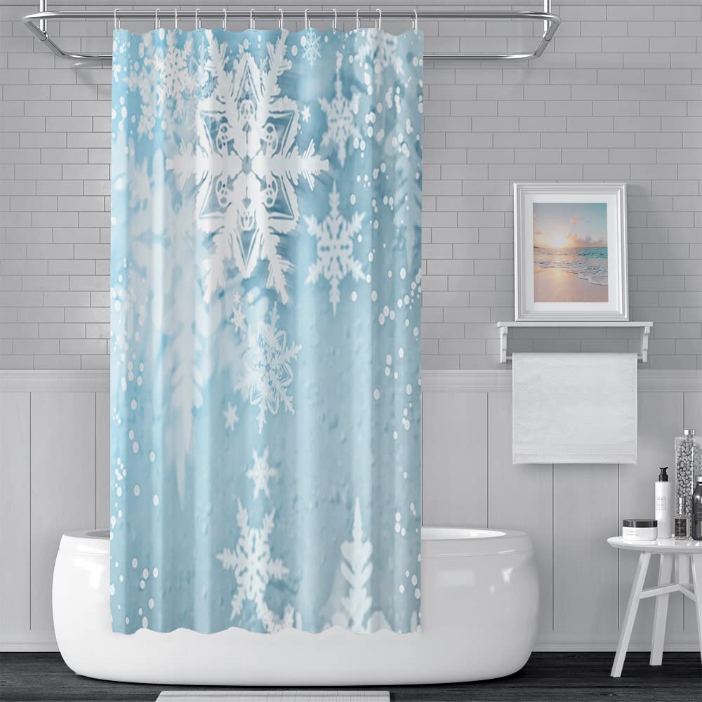 SDOTPMT 105x160cm Winter Snowflake Shower Curtain Merry Christmas Bathroom Curtain White Shinny Spots Sparkle Snow on Light Blue Bathroom Decor Waterproof Machine Washable with Hooks - Image 2