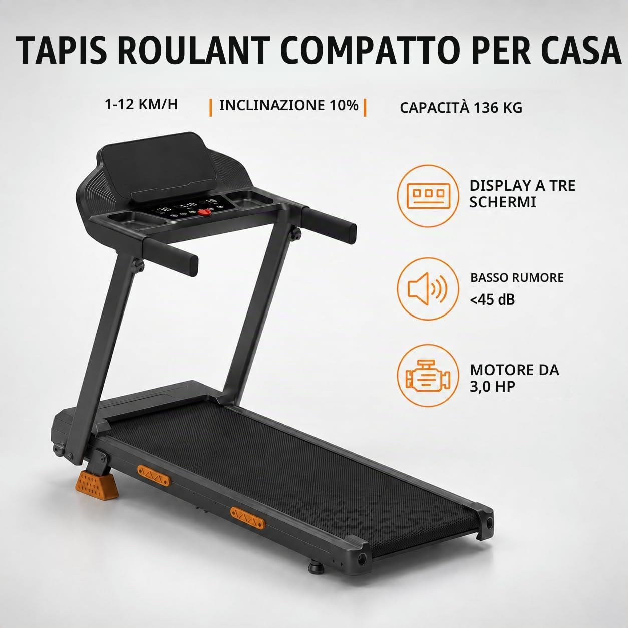 LONTEK Tapis Roulant Salvaspazio con Inclinazione 15% | Tapis Roulant Elettrico 12KM/H, Tapirulan Pieghevole da Casa con 3.0 HP e Display LED, MAX 136KG