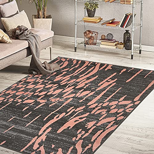 HomeArt Tapis de salon à poils courts, bordés, doux, pour chambre à coucher et décoration d'intérieur, motif abstrait, design unique, de petite à grande taille (rose rose, 60 x 110 cm) Cover