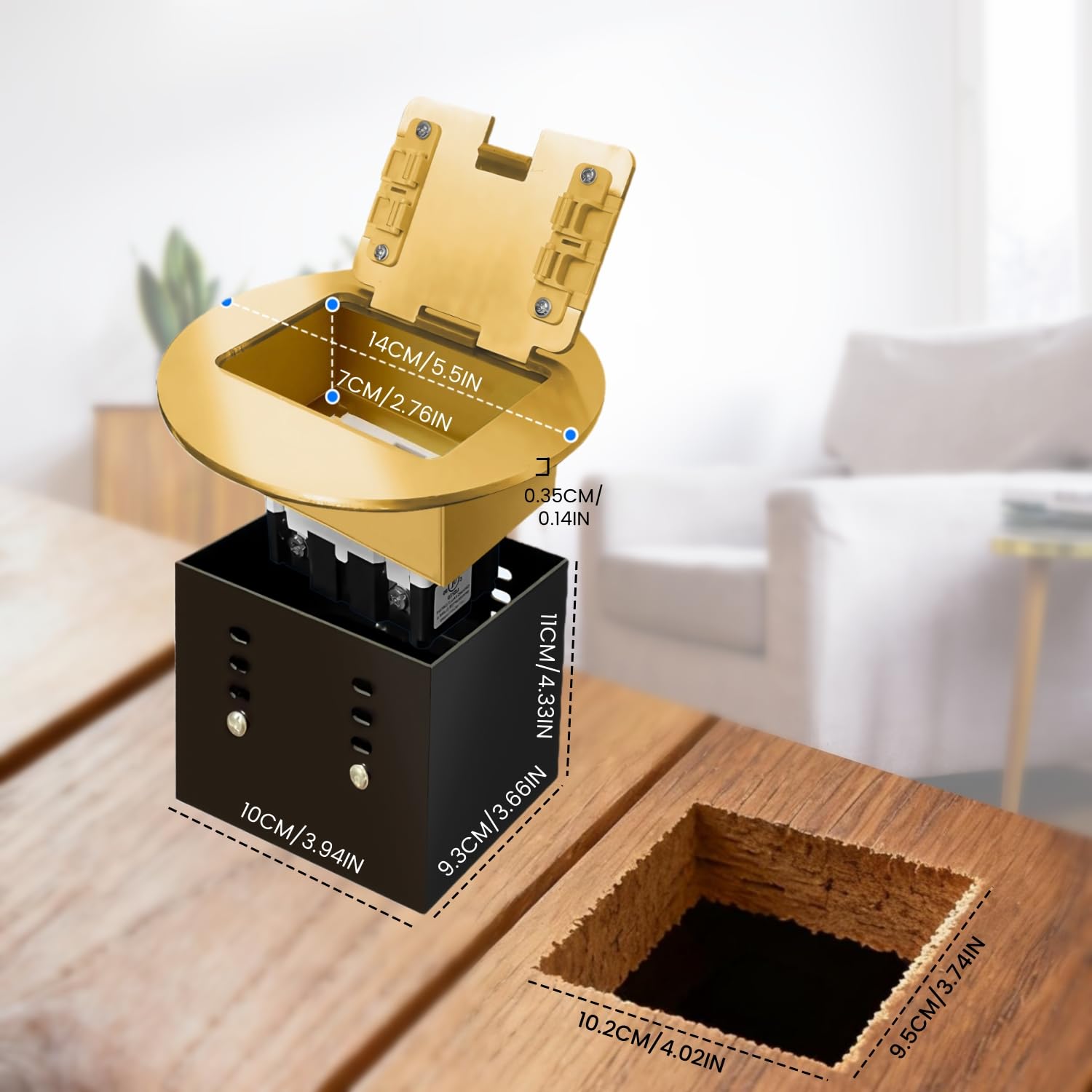 Recessed Floor Outlet Box Deeper 20 Amp Floor Electrical Outlet Tamper Resistant (TR, Gold) - Image 4