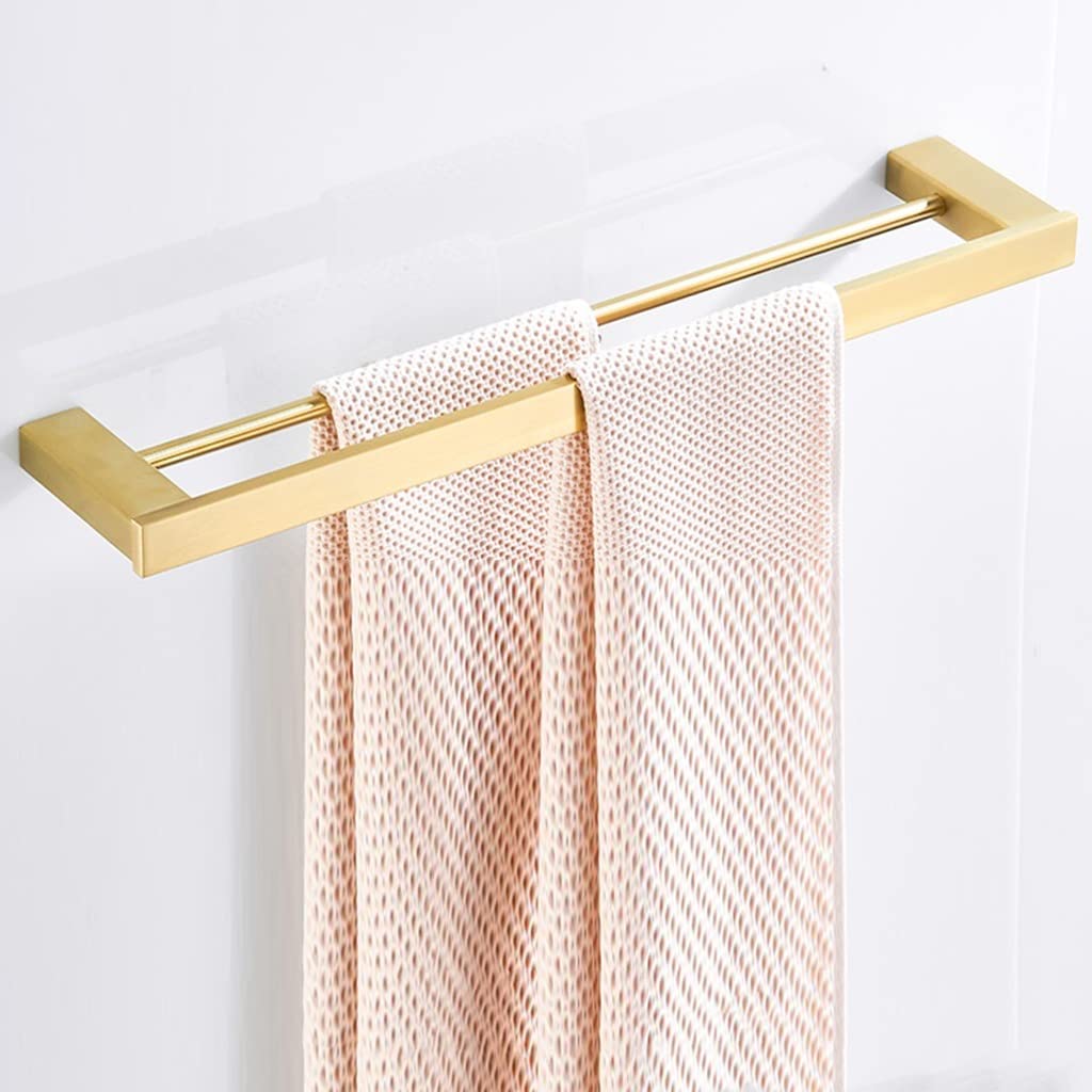 Porte-serviettes mural chic en acier inox double tige or brossé