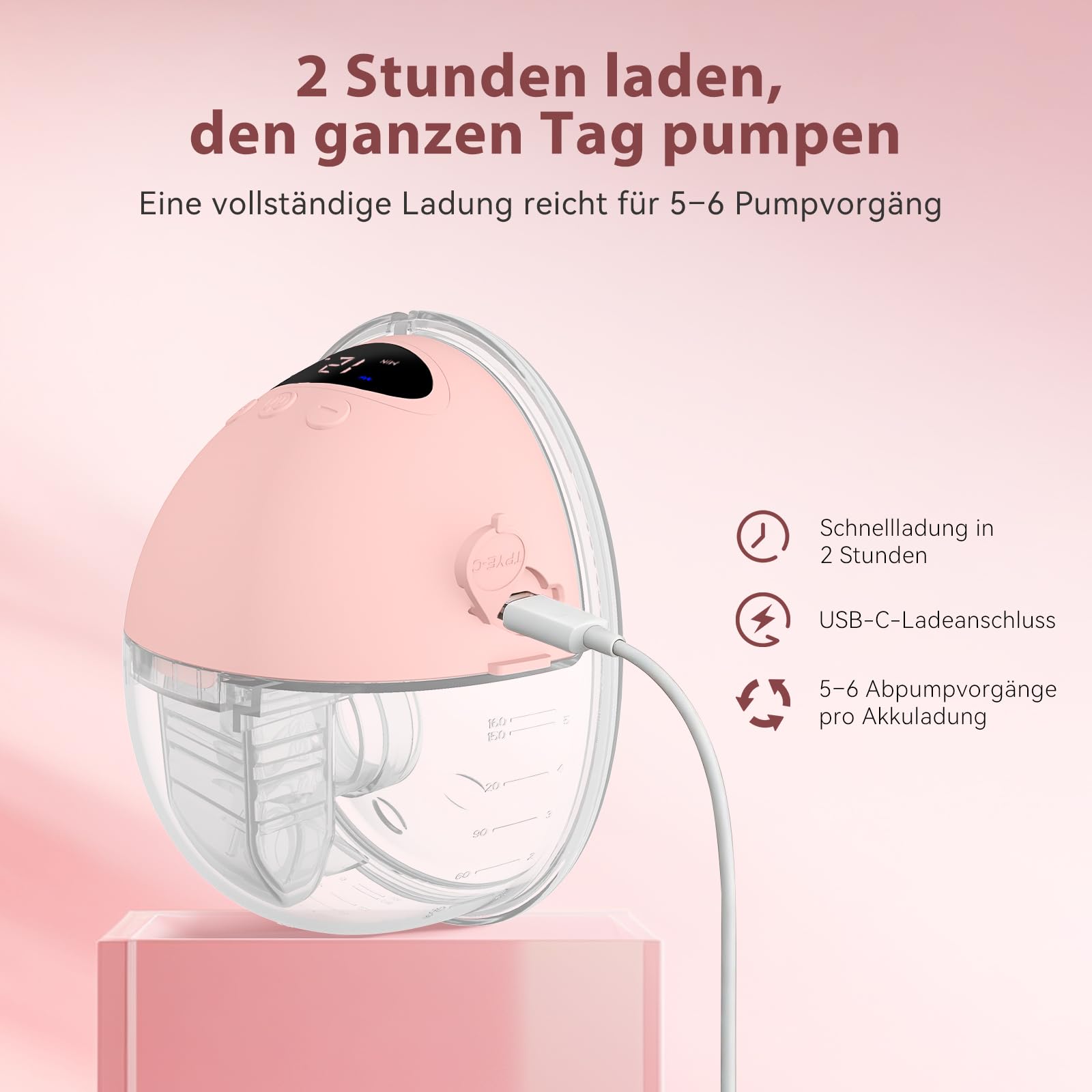 Milchpumpe Elektrisch Handsfree, Tragbare Milchpumpe Freihändig & Leise, 4 Modi und 12 Saugstufen, Wiederaufladbare Elektrische Milchpumpe mit 19/21/24 mm Flansch
