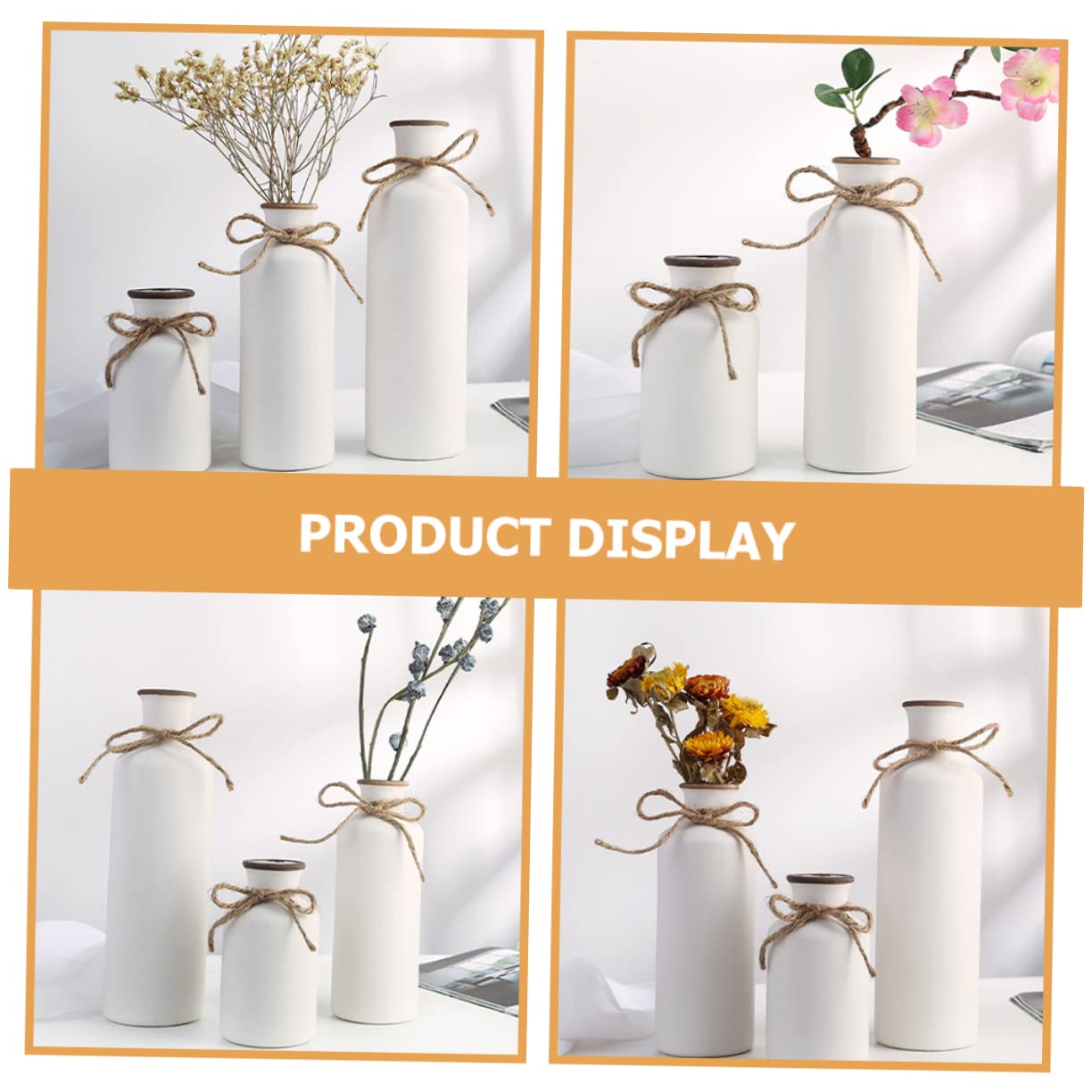 Set 3 Vasi in Ceramica per Fiori, Decorazione Semplice ed Elegante per Interni, Vasi Moderni per Arredamento Casa e Regalo