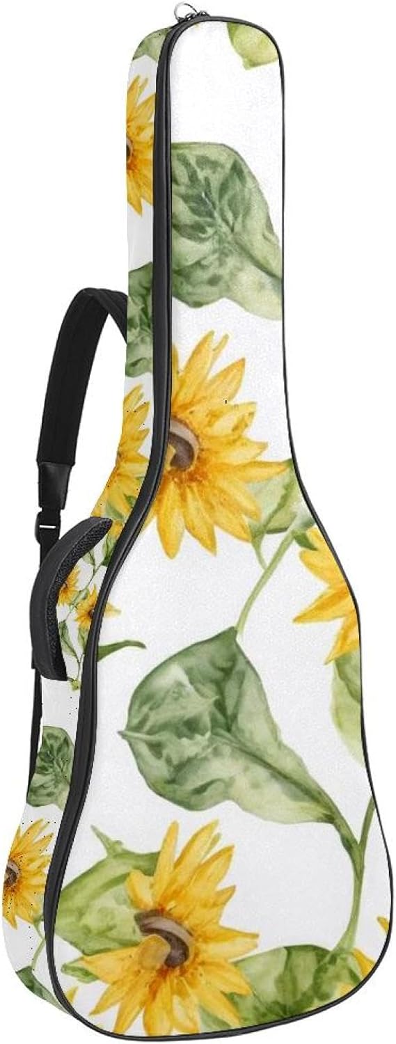 40/41/42-inch Yellow Sunflower Acoustic Guitar Bag With Adjustable Shoulder Strap And 2 Storage Bags. Guitar Bag With Back Hanging Loop, Electric, and Classical Guitars