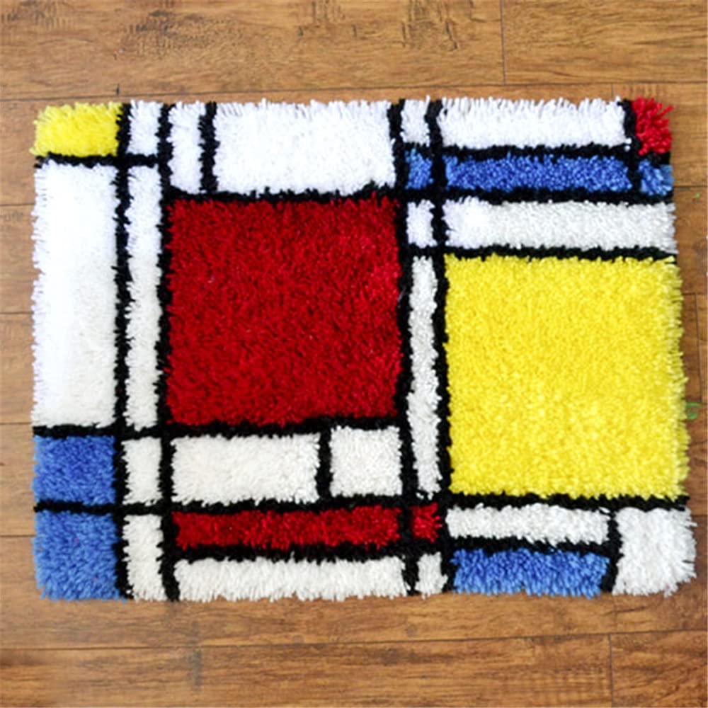 DL-YTG DIY Latch Hook Kits Checkered Throw Carpet Embroidery Cover Rug Pattern Color Printed Canvas 21x15in, Crochet Needlework Crafts for Kids and Adults