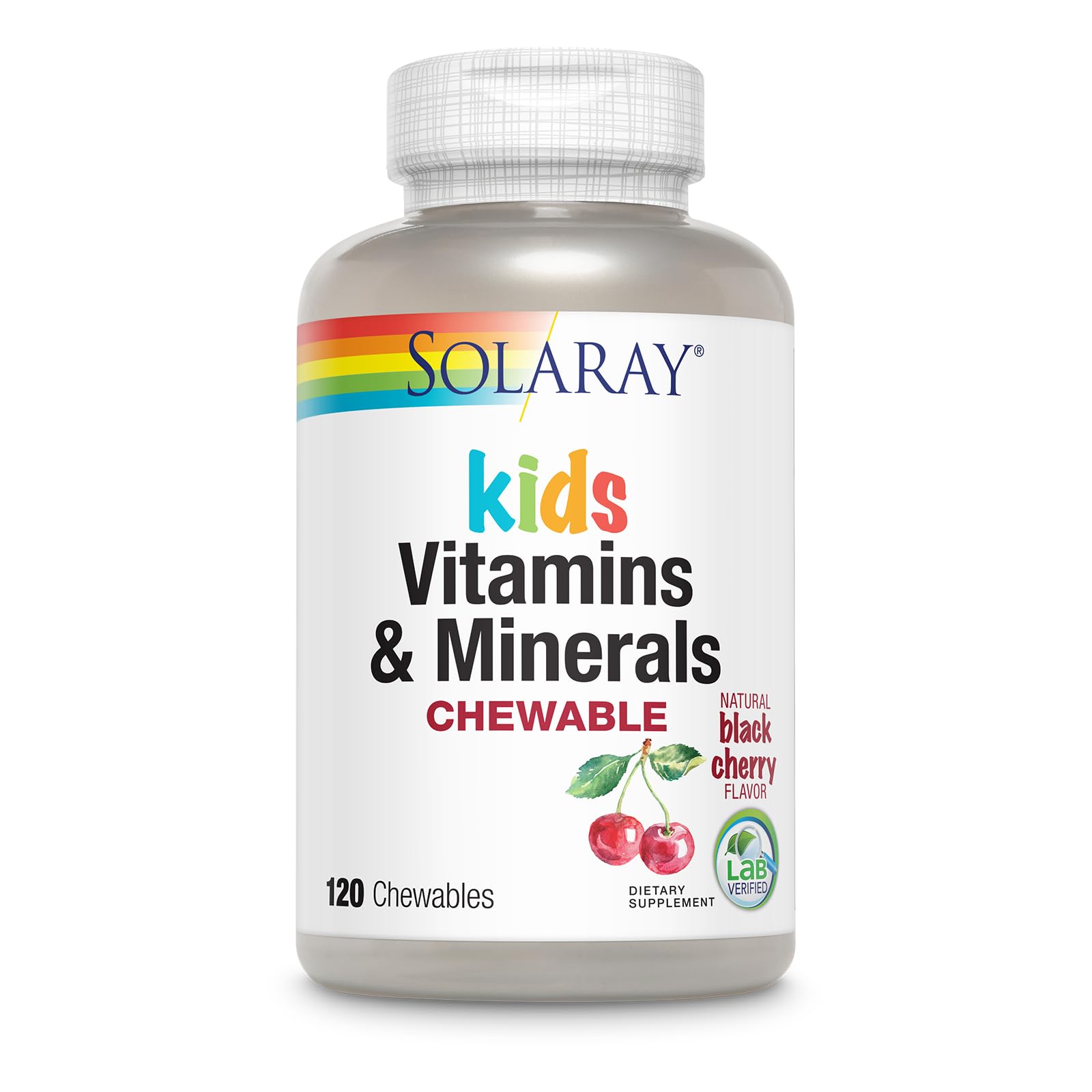 SOLARAY Childrens Vitamins & Minerals Complete Multivitamin for Kids Great Black Cherry Flavor (076280047974) (120 Chews, 60 Serv)