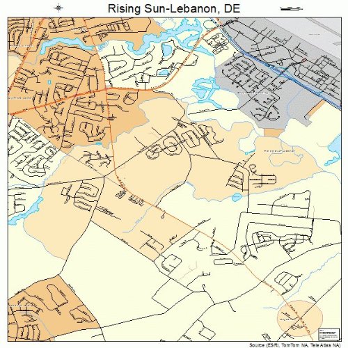 Large Street & Road Map of Rising SunLebanon, Delaware DE Printed